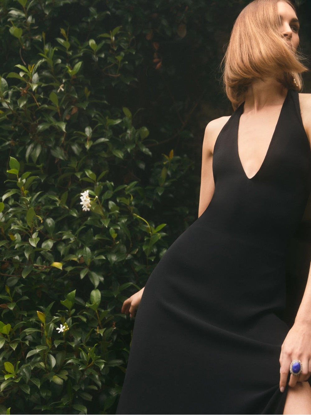 Reformation Black Strapless V-Neck Ennis Dress